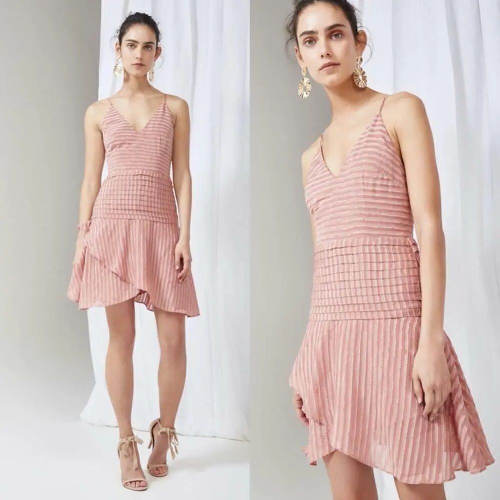 Anthropologie‎ Keepsake the Label Mini Dress Pleated Waterfall Rosewood Small